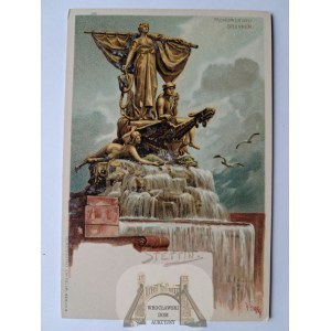 Szczecin, Stettino, fontana, litografia, 1900 circa