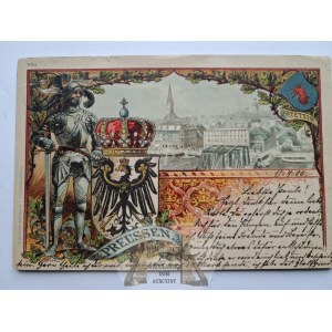 Szczecin, Stettin, lithograph, Prussian coat of arms, 1900
