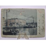 Szczecin, Stettin, port, moonlight—view against the light, ca. 1900