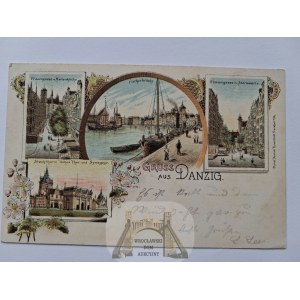 Danzica, Danzig, litografia, 4 vedute, 1900 circa