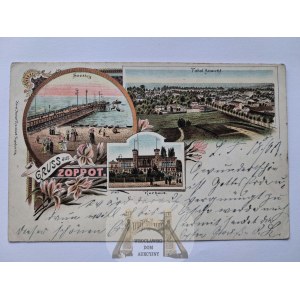 Sopot, Zoppot, litografia, 3 widoki 1901