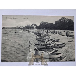 Sopot, Zoppot, beach, boats, ca. 1910