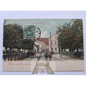Biskupiec near Olsztyn, a street, people, ca. 1900