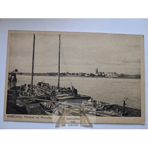 Warsaw, view from the Vistula River, barges, ca. 1940