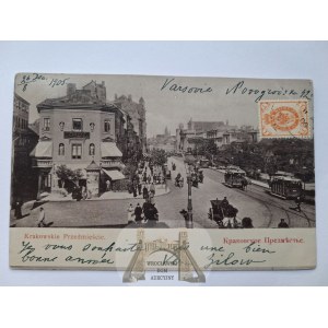 Warsaw, Krakowskie Przedmieście, horse-drawn trams, ca. 1905
