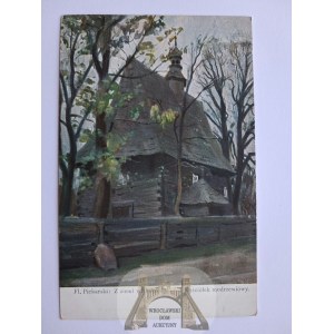 Wiktorów, nei pressi di Wieluń, Sieradz, Piekarski, atelier di pittura, chiesa in legno, 1910 circa