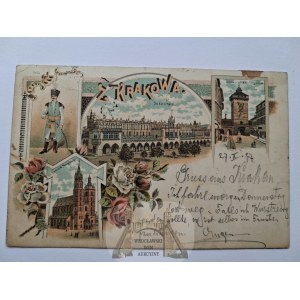 Krakov, litografia, 4 pohľady, šľachtic, 1897
