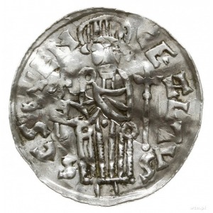 denar z lat 1037-1050; Aw: Postać z proporcem na wprost...