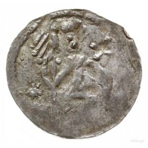 denar z lat 1146-1157; Aw: Rycerz stojący na wprost z p...