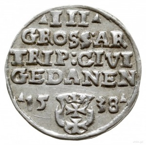 trojak 1538, Gdańsk; Iger G.38.1.a (R1), Kop. 7332 (R3)...