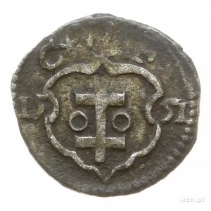 denar 1551, Wschowa; Aw: Orzeł heraldyczny z pierścieni...