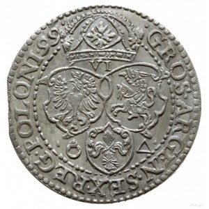 szóstak 1599, Malbork; skrócona data i mała głowa króla...
