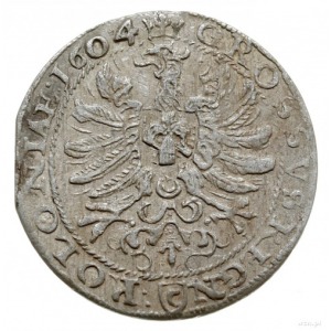 grosz 1604, Kraków; herb Lewart pod popiersiem króla i ...