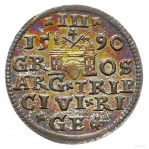 trojak 1590, Ryga; mała głowa króla; Iger R.90.1.e, Kru...