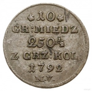 10 groszy 1792, Warszawa; rzadka odmiana z literami M-V...