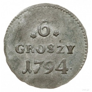 6 groszy 1794, Warszawa; odmiana z dużą koroną nad tarc...