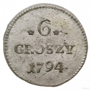 6 groszy 1794, Warszawa; odmiana z małą koroną nad tarc...