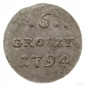 6 groszy 1794, Warszawa; odmiana z dużą koroną nad tarc...