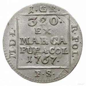 grosz srebrny 1767, Warszawa; odmiana z wąską koroną i ...