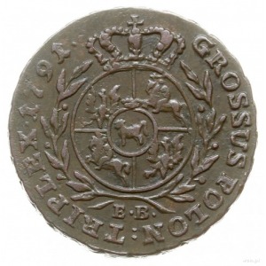 trojak 1791/E.B., Warszawa; Iger WA.91.1.a, Plage-miedź...