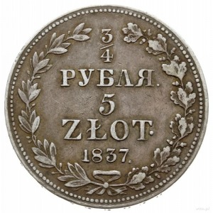 3/4 rubla = 5 złotych 1837 MW, Warszawa; z kropką po ZŁ...