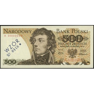 500 złotych 16.12.1974; seria A, numeracja 0000000, fio...