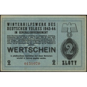 2 złote 1943-1944; numeracja 0151070, niewypełniony bla...
