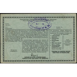 5 złotych 1943-1944; numeracja 0229003, niewypełniony b...