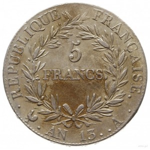 5 franków AN13 A, Paryż; Gadoury 580; piękne, bardzo ci...