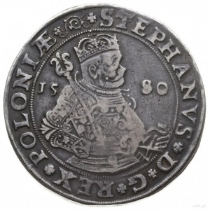 talar 1580, Olkusz, Aw: Półpostać króla w prawo, po bok...
