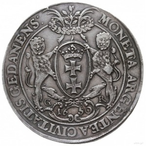 dwutalar 1650, Gdańsk, Aw: Półpostać króla i napis woko...