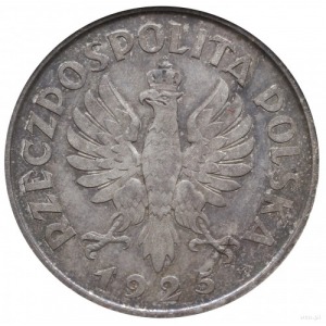 5 złotych 1925, Warszawa, Aw: Orzeł i w otoku napis i d...