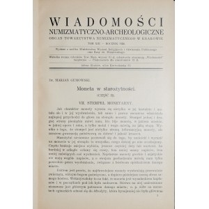 Wiadomości numizmatyczno-archeologiczne, Rocznik 1930, Kraków 1931.