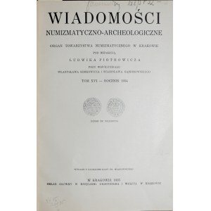 Wiadomości numizmatyczno-archeologiczne, Rocznik 1933, Kraków 1934.