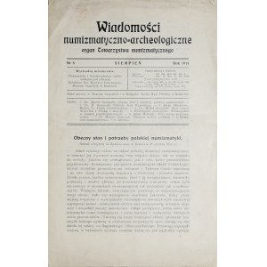 Wiadomości numizmatyczno-archeologiczne, Nr 8, sierpień, Kraków 1914..