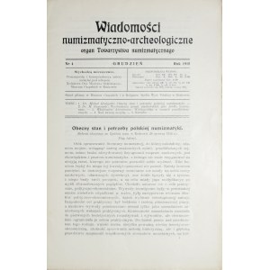Wiadomości numizmatyczno-archeologiczne, Nr 4, grudzień, Kraków 1915.