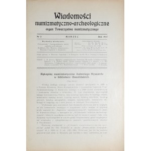 Wiadomości numizmatyczno-archeologiczne, Nr 3, marzec, Kraków 1917.