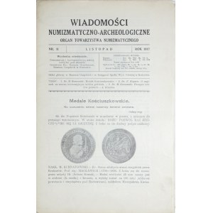 Wiadomości numizmatyczno-archeologiczne, Nr 11, listopad, Kraków 1917.