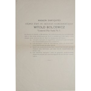Bolcewicz W., Magazin d'atniquites objets d'art et cabinet numismatique Witold Bolcewicz, Warszawa 1902