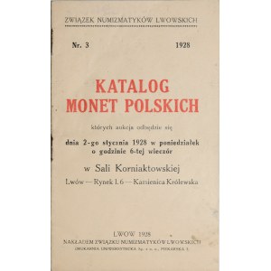 Katalog aukcyjny Związku Numizmatyków Lwowskich, monety polskie, Lwów 1928.