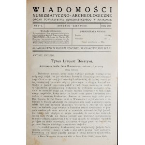 Wiadomości numizmatyczno-archeologiczne, Rocznik 1922, Kraków 1922.