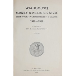 Wiadomości numizmatyczno-archeologiczne, Rocznik 1918-1919, Kraków 1920.