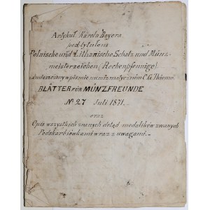 Beyer K., Polnische und Lithanische Schatz und Muenzmeistezeichen, Muenzefreunde 1871.