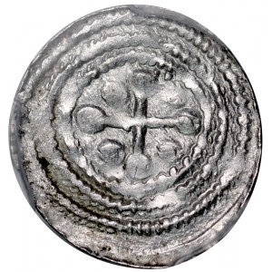 Bolesław III Krzywousty 1107-1138, Denar, Av.: Walka ze smokiem, Rv.: Krzyż, między ramionami gwiazdki.