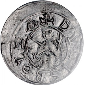 Bolesław III Krzywousty 1107-1138, Denar, Av.: Książę na tronie, napis: DVCIS BOLEZLA, Rv.: Krzyż, napis: DENARIVS.