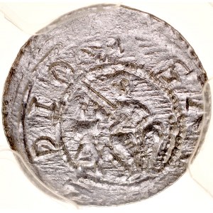 Władysław II Wygnaniec 1138-1146, Denar, Av.: Książę z poddanym, Rv.: Walka z lwem.