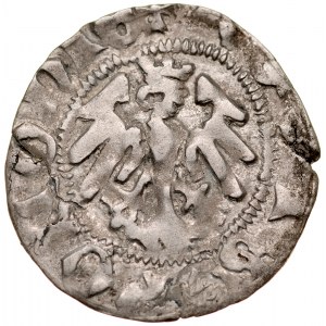 Władysław Jagiełło 1386-1434, Półgrosz, Kraków, Av.: Korona, pod nią litera F i podwójny krzyż, Rv.: Orzeł jagielloński.