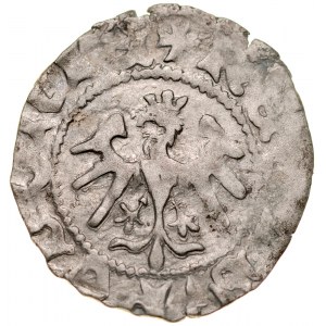 Władysław Jagiełło 1386-1434, Półgrosz, Kraków, Av.: Korona, pod nią litera O, Rv.: Orzeł jagielloński.