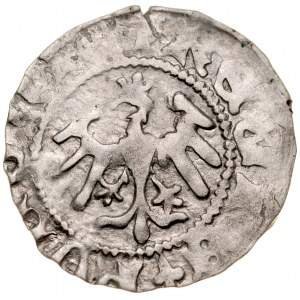 Władysław Jagiełło 1386-1434, Półgrosz, Kraków, Av.: Korona, pod nią litera O, Rv.: Orzeł jagielloński.
