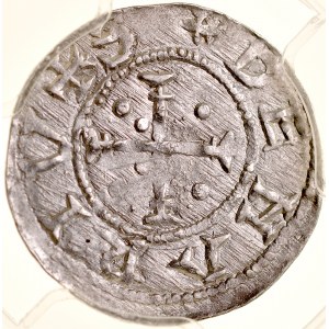 Bolesław III Krzywousty 1107-1138, Denar, Av.: Książę na tronie, napis: DVCIS BOLEZLA, Rv.: Krzyż, napis: DENARIVS.